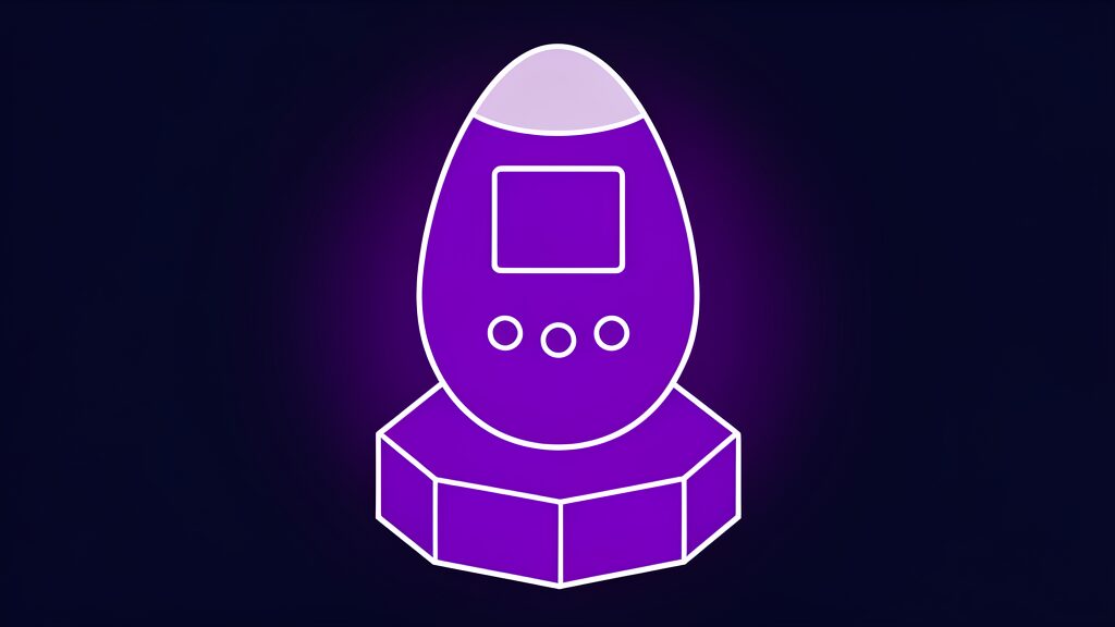 Meta Waddle World app shown as a violet egg-shaped handheld pet device
