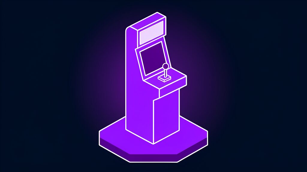 Waddle World mini-games shown as a violet arcade cabinet on a dark background