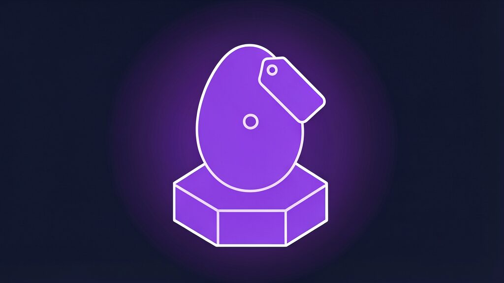 Meta Muse Charm egg-shaped AI companion device rendered in violet on dark navy