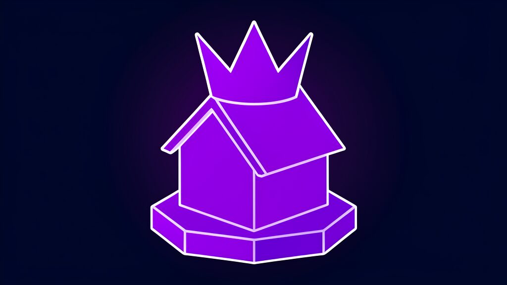 Crown resting on a house roof, symbolising fears of a company town dubbed Elonville