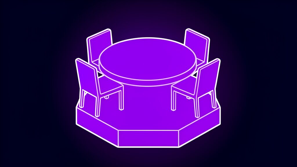 Round dining table with four chairs for group restaurant planning