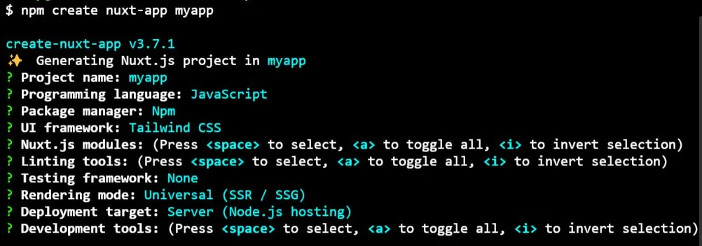 Getting started with Nuxt.js 7 Setting up a Nuxt.js project
