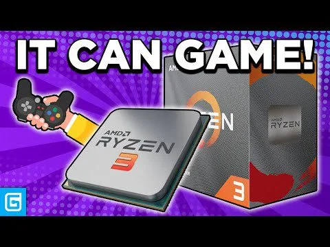 Progressive Robot graphic saying IT CAN GAME! with a game controller, AMD Ryzen 3 chip, and Ryzen processor box on a purple background.