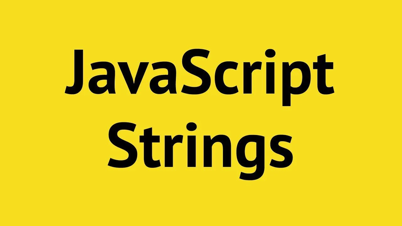Progressive Robot JavaScript Strings text on a yellow background