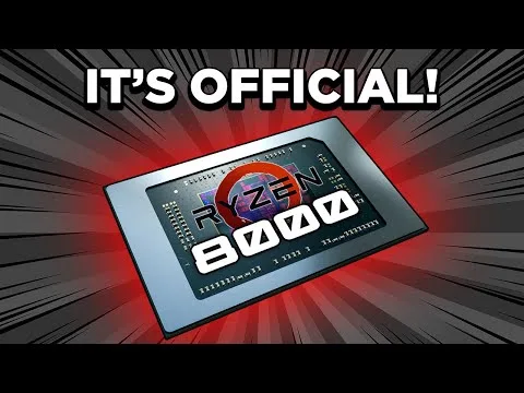 progressive Robot announces “IT’S OFFICIAL!” above an AMD Ryzen 8000 chip graphic on a red burst background