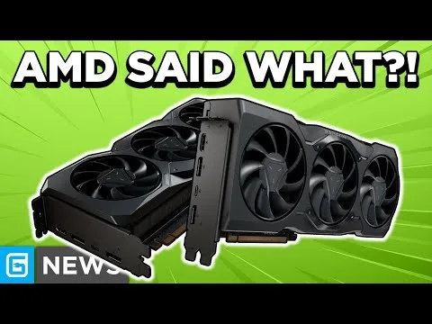 progressive Robot graphic cards with bold text AMD SAID WHAT?! on green background, G NEWS logo in corner