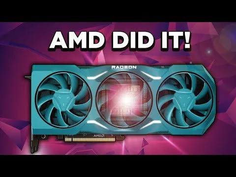 progressive Robot teal Radeon graphics card with glowing center, under the headline AMD DID IT!