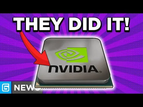 progressive Robot text THEY DID IT! above an Nvidia chip graphic with a red arrow on a purple background and G NEWS logo