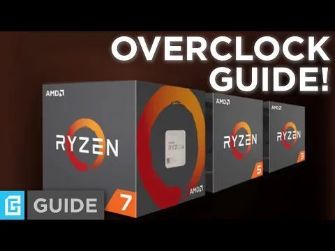 progressive Robot AMD Ryzen processor boxes with text “OVERCLOCK GUIDE!” and “GUIDE 7”