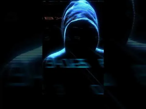 progressive Robot, hooded figure in blue digital glitch effect with obscured face on a dark background