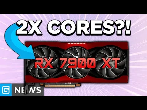 Progressive Robot graphic showing an AMD Radeon RX 7900 XT card with “2X CORES?!” text and a blue arrow pointing to it
