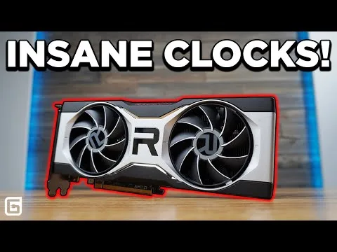 progressive Robot graphics card with two large fans, outlined in red, with bold text reading INSANE CLOCKS!