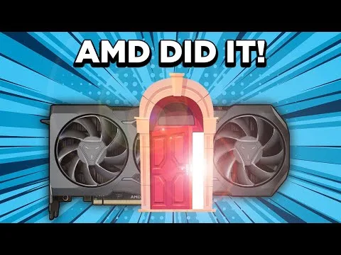 progressive Robot, AMD graphics card with a glowing doorway in the center and text reading AMD DID IT!