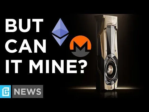 Progressive Robot, graphic with text “BUT CAN IT MINE?”, Ethereum and Monero logos, and a futuristic mining GPU on black background.