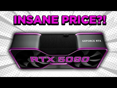 Progressive Robot graphic with GeForce RTX 5090 card and bold text saying INSANE PRICE?!