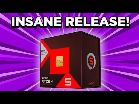 progressive Robot graphic of an AMD Ryzen 5 processor box with bold text "INSANE RELEASE!" on a purple burst background