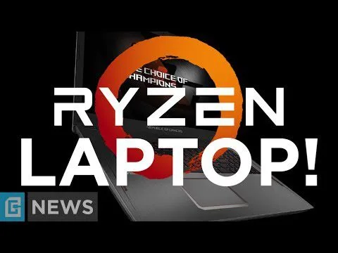 progressive Robot, Ryzen Laptop headline over an open laptop with the AMD Ryzen logo in the background and a G NEWS badge