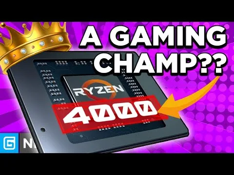 progressive Robot gaming chip graphic with Ryzen logo, crown, and text “A GAMING CHAMP??” and “4000” with arrow