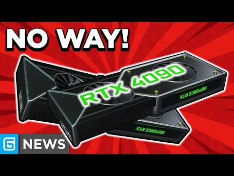 progressive Robot thumbnail with three RTX 4090 graphics cards on a red burst background and text reading NO WAY! and G NEWS