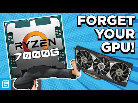 Progressive Robot showing Ryzen 7000G chip and a graphics card with text “FORGET YOUR GPU!”