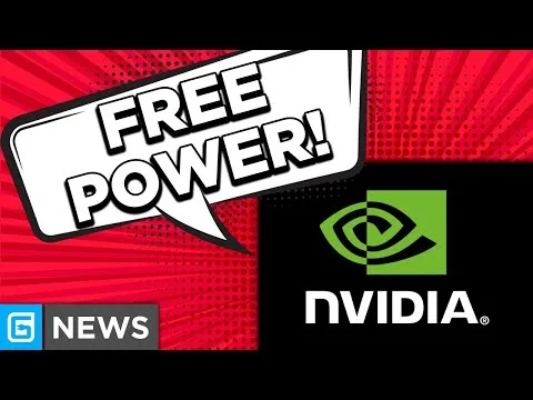 Progressive Robot graphic with “FREE POWER!” speech bubble and NVIDIA logo, plus “G NEWS” badge on red burst background