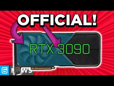 progressive Robot graphic reading OFFICIAL! with arrows pointing to an RTX 3090 graphics card labeled RTX 3090