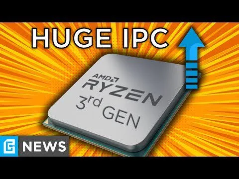 progressive Robot graphic reading HUGE IPC with upward arrow and AMD Ryzen 3rd Gen chip, G NEWS logo in corner