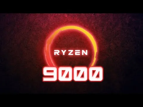 progressive Robot Ryzen 9000 graphic with glowing orange ring on a dark red background