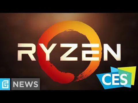 Progressive Robot, Ryzen logo with orange circle on dark background, with G NEWS and CES badges in corners.