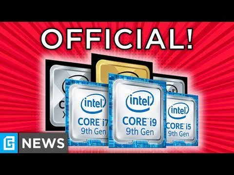 Progressive Robot, graphic reading OFFICIAL! with Intel Core i7, i9, and i5 9th Gen processor icons and G NEWS badge