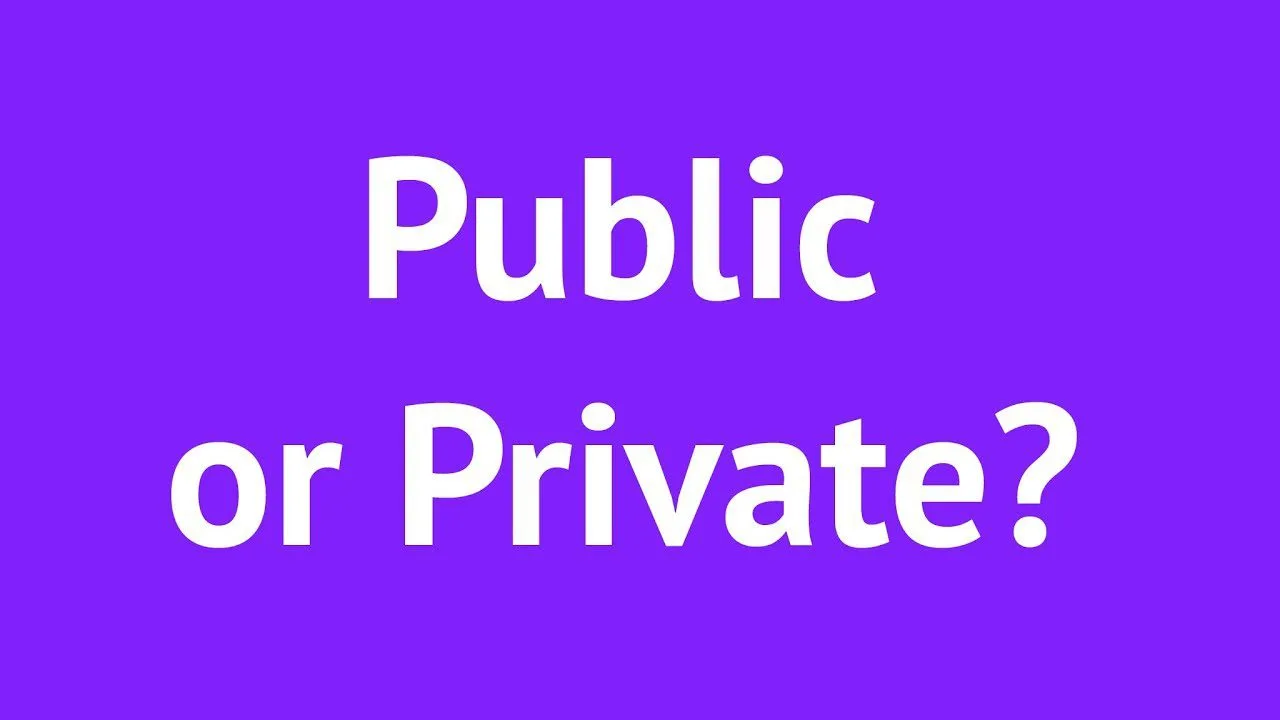 progressive Robot text reading Public or Private? on a purple background