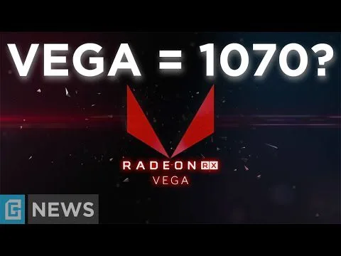 Progressive Robot, graphic reading VEGA = 1070? with Radeon RX Vega logo on dark background and G NEWS badge