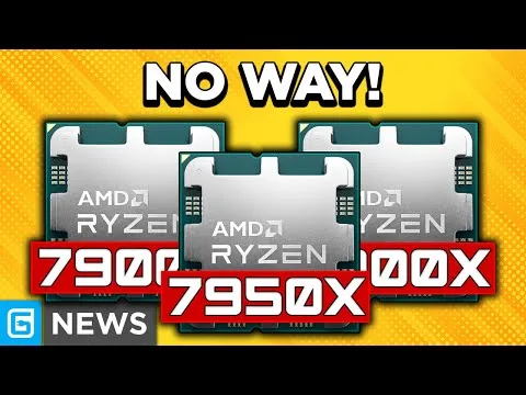 progressive Robot, thumbnail showing three AMD Ryzen chips with bold text NO WAY! and model numbers 7900, 7950X, and 7900X