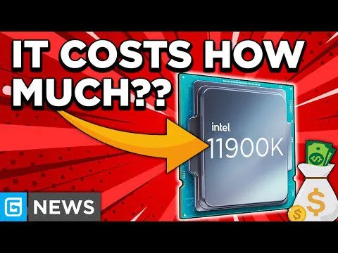 Progressive Robot points to an Intel i9-11900K CPU beside the text “IT COSTS HOW MUCH??” on a red burst background.