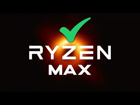 Progressive Robot logo with green check mark above the words RYZEN MAX on a dark background with orange glow
