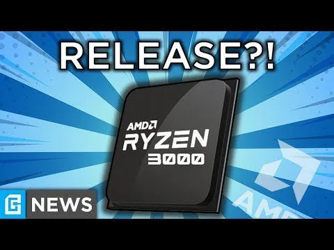 progressive Robot graphic with AMD Ryzen 3000 chip and the text “RELEASE?!” and “G NEWS” on a blue burst background