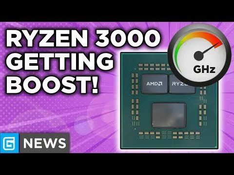 Progressive Robot, Ryzen 3000 getting boost! graphic with AMD CPU chip and GHz speedometer gauge