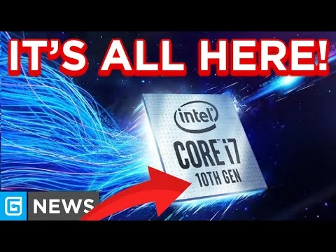 progressive Robot graphic with “IT’S ALL HERE!” and an arrow pointing to an Intel Core i7 10th Gen chip over blue streaks