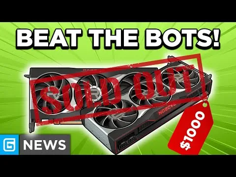 Progressive Robot, thumbnail reading BEAT THE BOTS! with two graphics cards and a red SOLD OUT stamp, $1000 badge, and G NEWS logo.