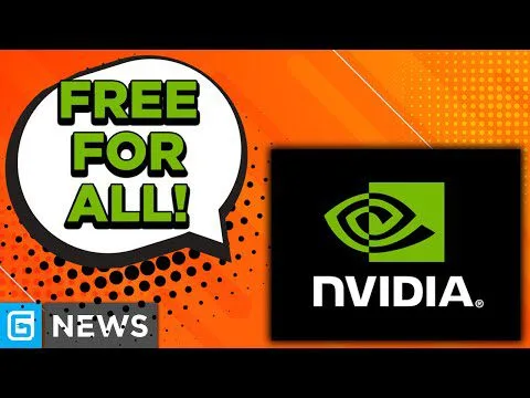 Progressive Robot graphic with “FREE FOR ALL!” speech bubble and NVIDIA logo on an orange background, plus “G NEWS” badge.