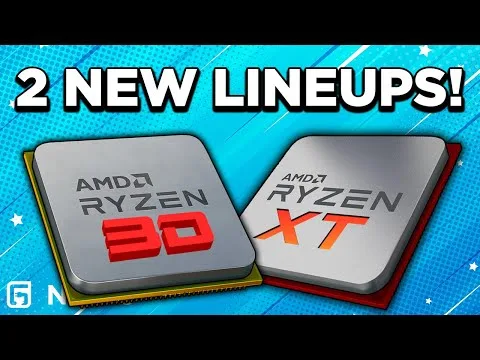 progressive Robot, graphic showing two AMD Ryzen chips labeled Ryzen 3D and Ryzen XT with text 2 NEW LINEUPS!