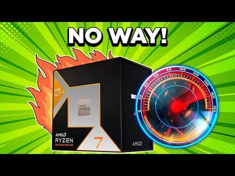 progressive Robot, AMD Ryzen 7 processor box with flames and a speedometer graphic under the text NO WAY!