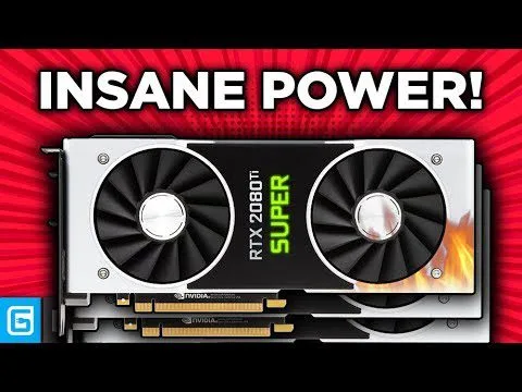 progressive Robot graphic card with two fans and text INSANE POWER! RTX 2080 Ti SUPER on a red background