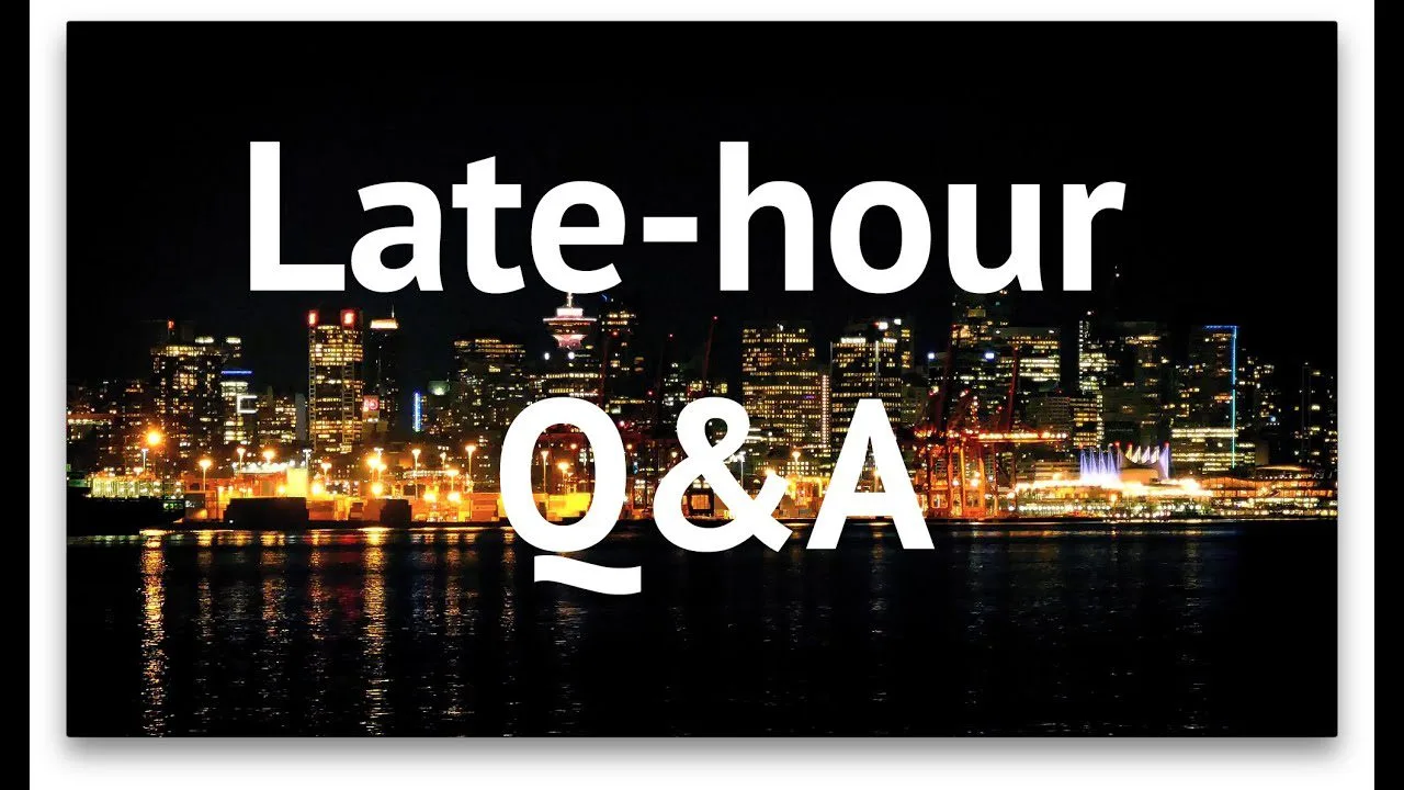 progressive Robot, nighttime city skyline across water with large text reading Late-hour Q&A