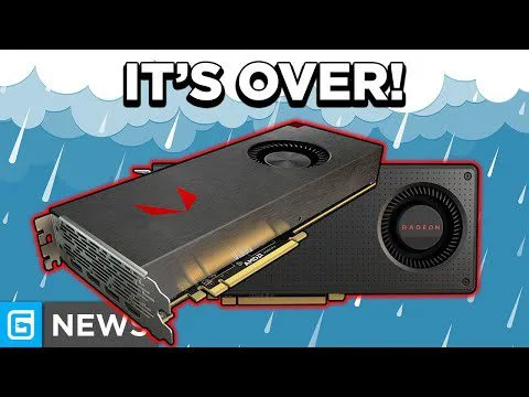 Progressive Robot: Two graphics cards under the headline “IT’S OVER!” with raindrop background and “G NEWS” logo.