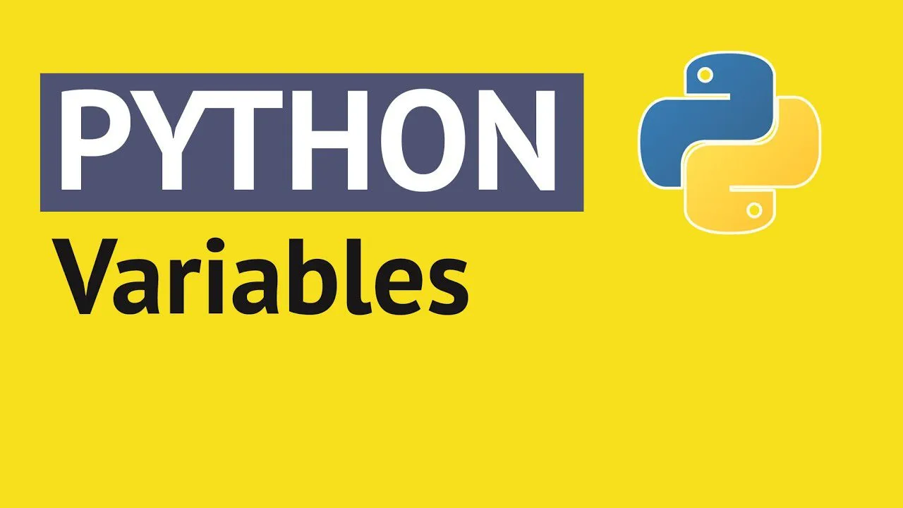 progressive Robot graphic with text “PYTHON Variables” and the Python logo on a yellow background