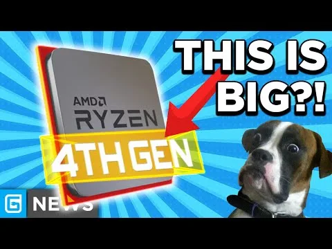 progressive Robot thumbnail showing an AMD Ryzen chip labeled 4TH GEN, text THIS IS BIG?!, and a surprised dog face with red arrow pointing to chip