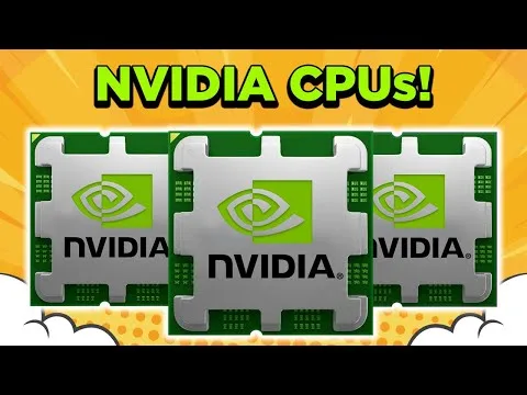 Progressive Robot graphic showing three Nvidia CPU chips with the text “NVIDIA CPUs!”