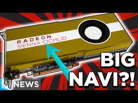 progressive Robot graphics card labeled "Radeon Sienna Cichlid" with text "BIG NAVI?!" and "NEWS" on a red burst background