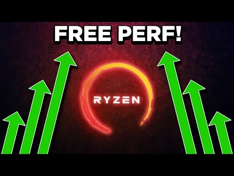 Progressive Robot graphic with “FREE PERF!” text, Ryzen logo in center, and green upward arrows on both sides